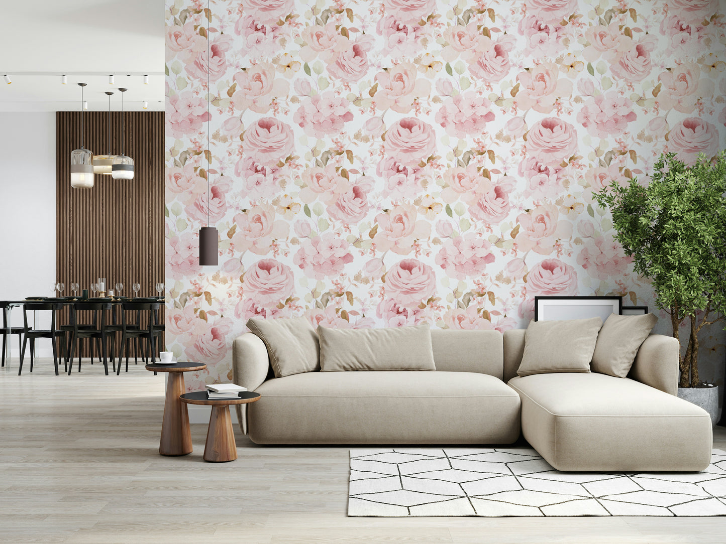 Blush Rose Summer Garden Wallpaper⁠