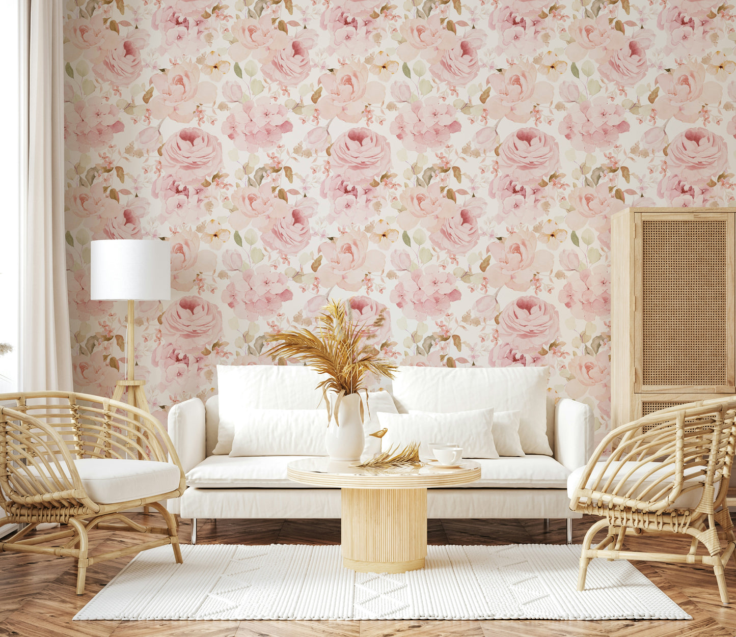 Blush Rose Summer Garden Wallpaper⁠