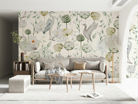 Artistic bird sanctuary motif, Watercolor Bird Haven wall design.