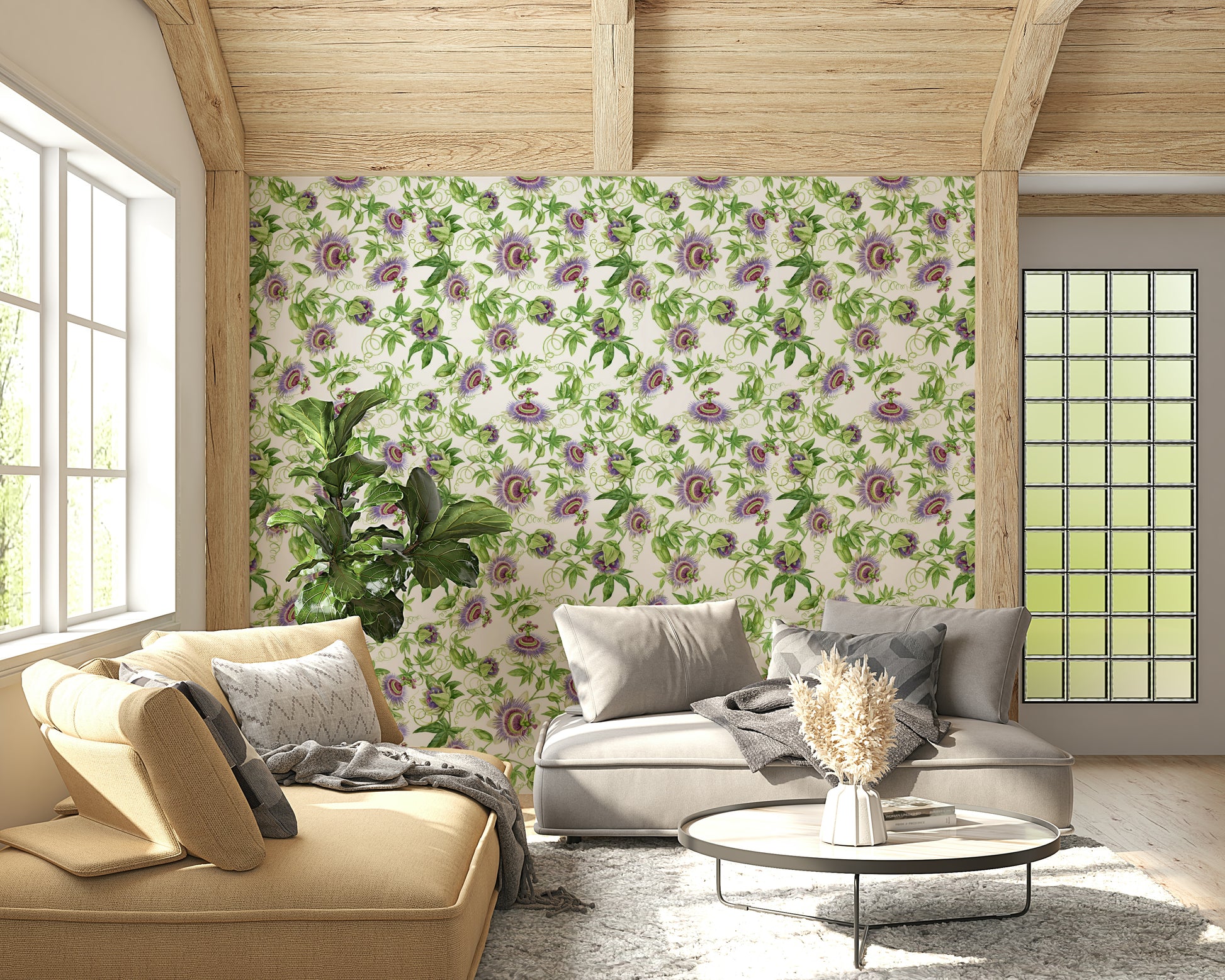Exotic Passionflower Dream mural vibrant floral pattern.