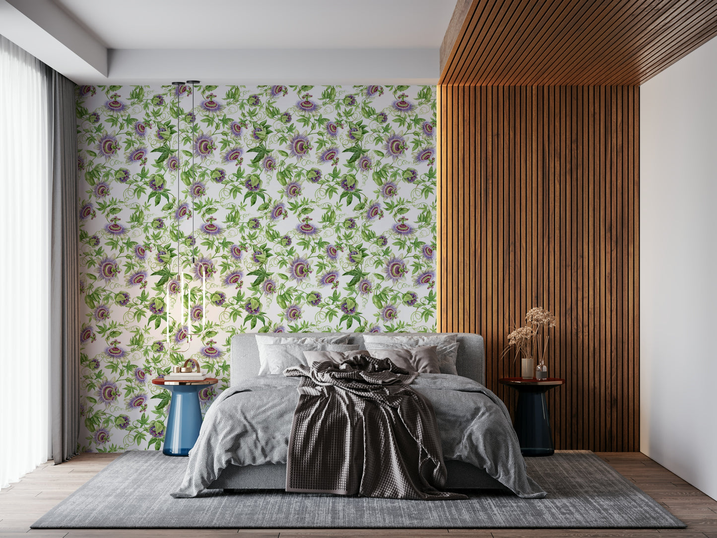 Passionflower Dream wallpaper for walls purple botanical print.