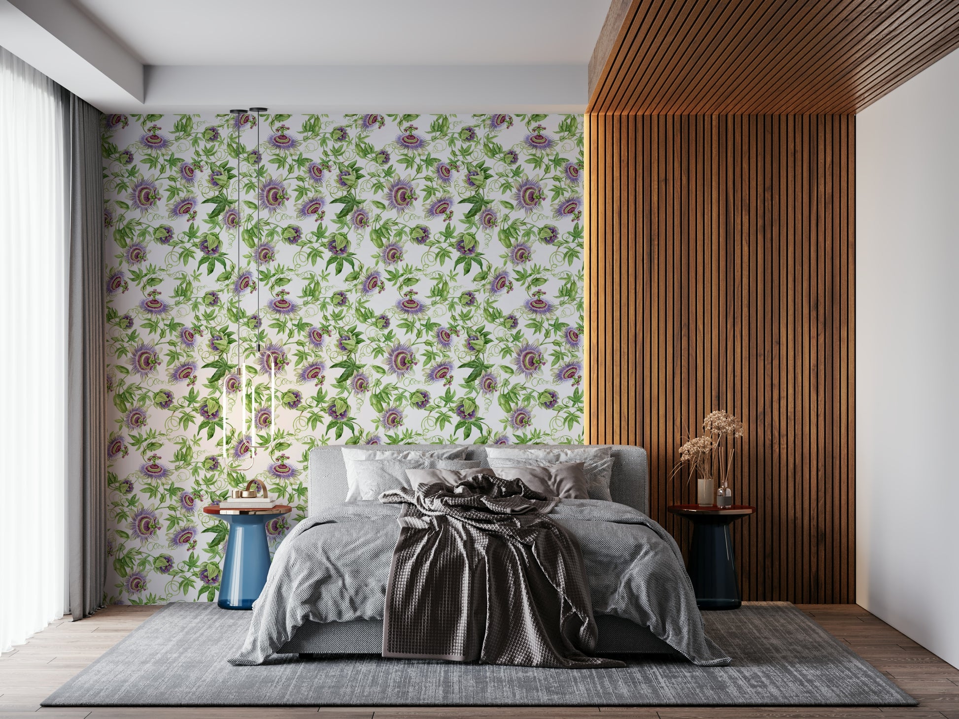 Passionflower Dream wallpaper for walls purple botanical print.
