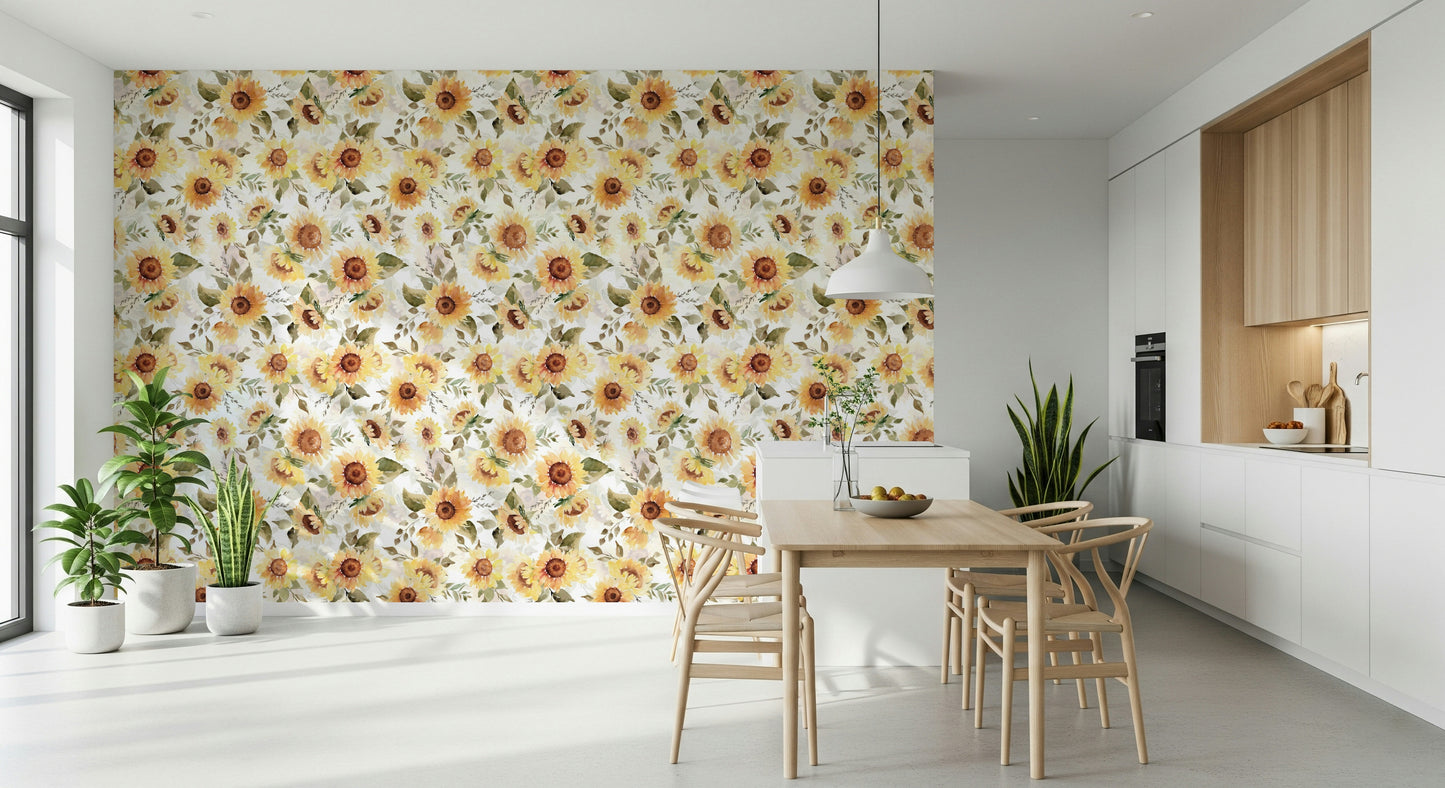 Sunny Watercolor Sunflowers Wallpaper⁠