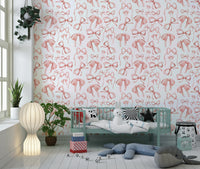 Wallcovering paper with sweet pink bow clusters.