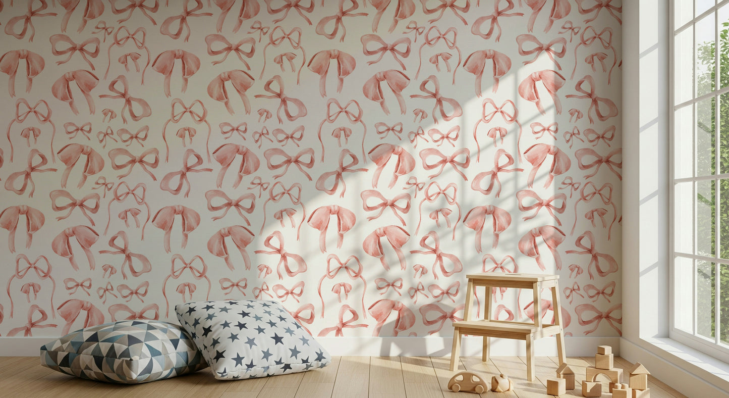 Wallpaper for walls featuring cute pink ribbons.