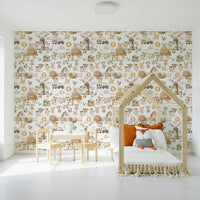 Homely Watercolor Farm Fun wall mural, friendly animal characters.