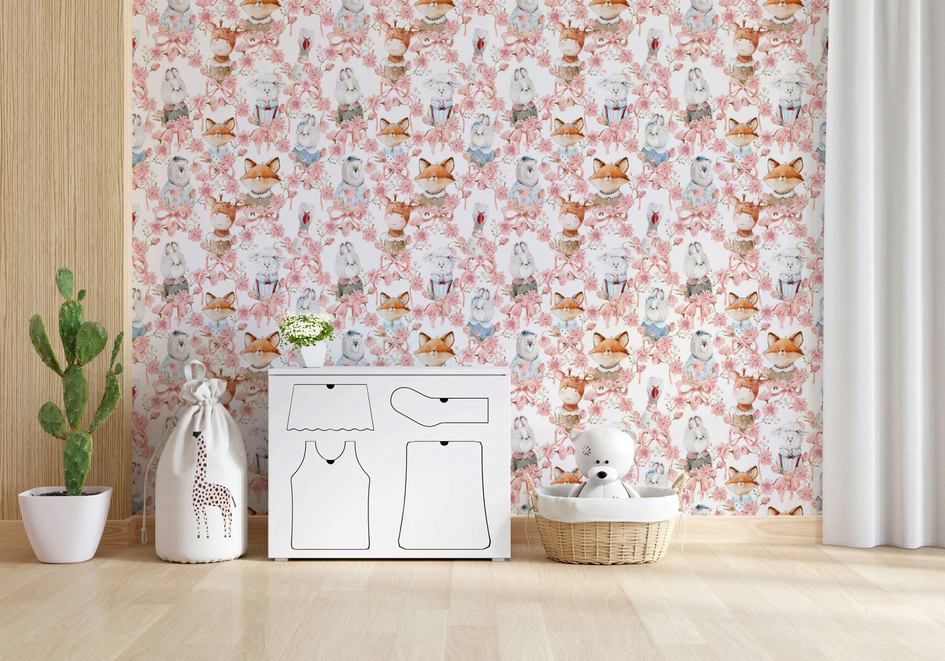 Adorable watercolor style fox bunny bear Floral Friends wall piece.