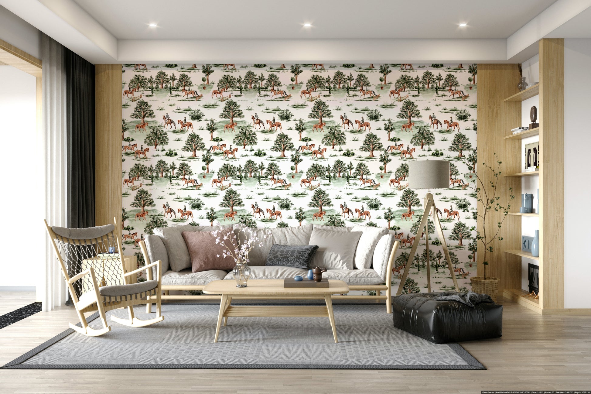 Fox hunt inspired Equestrian Escape decorative wallpaper.