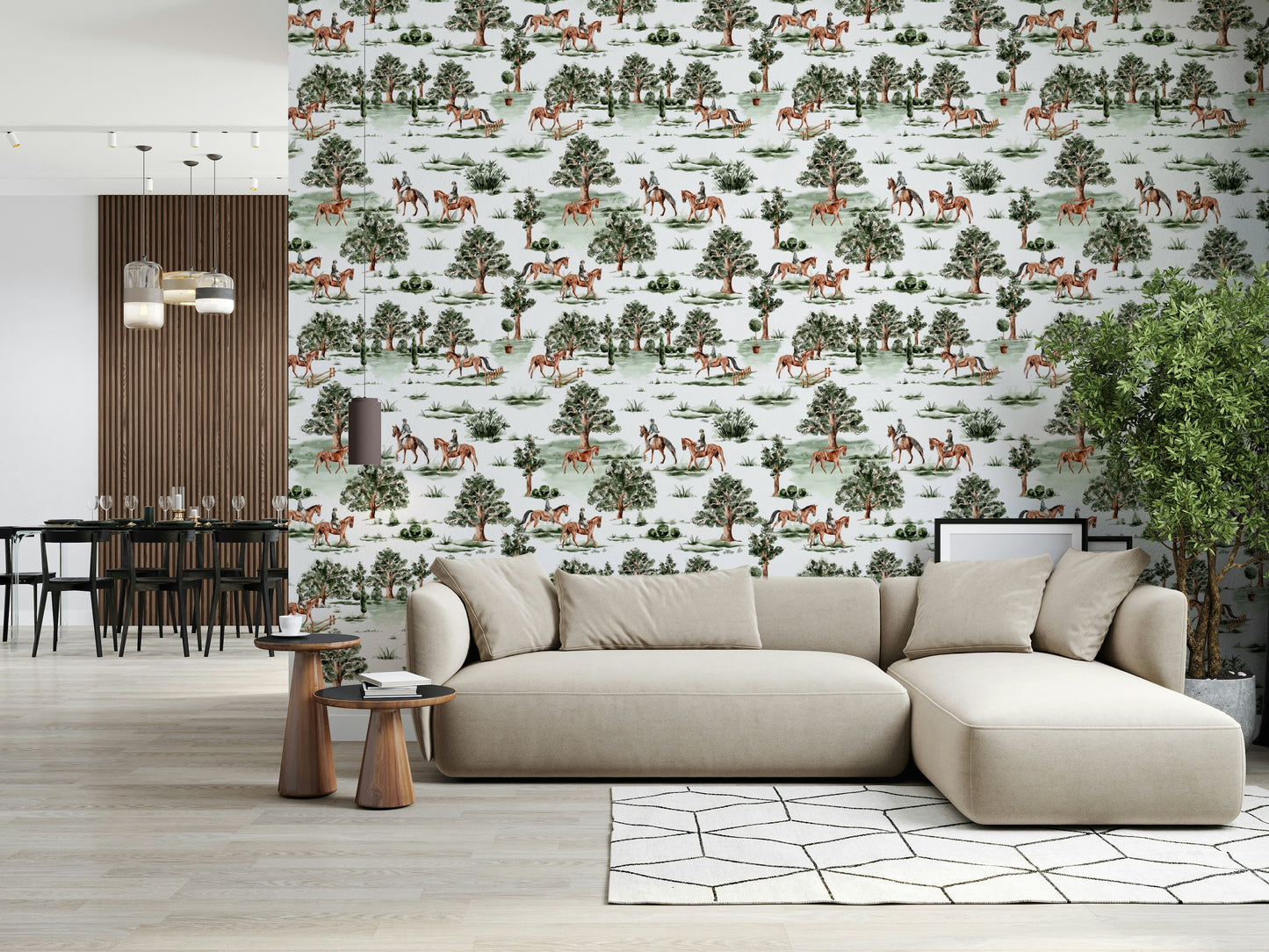 Equestrian Escape countryside field wallpaper for walls.