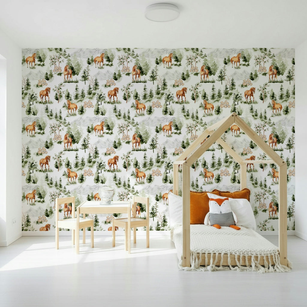 Artistic nature mural, stunning Wild Horses Vista wall paper picture.