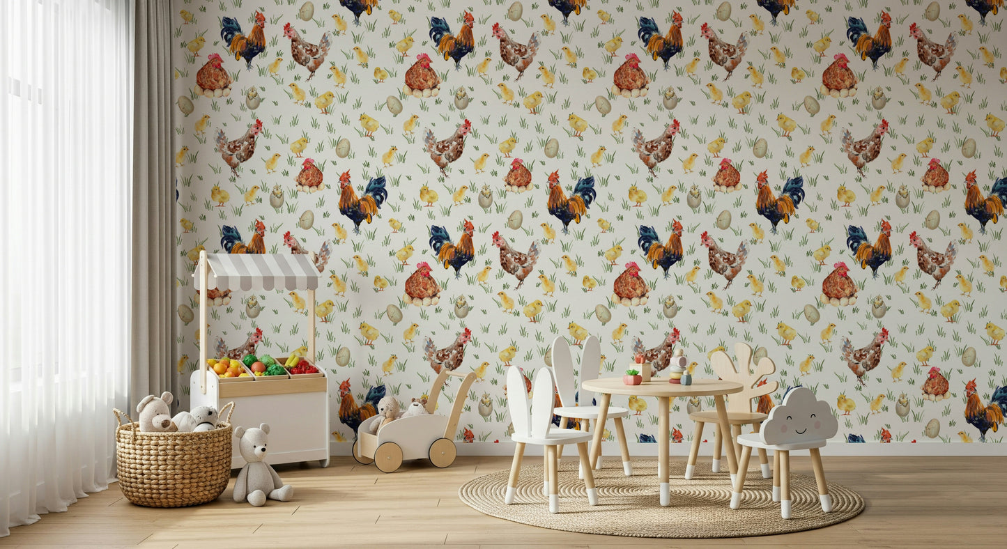 Watercolor Chicken Coop Wallpaper⁠
