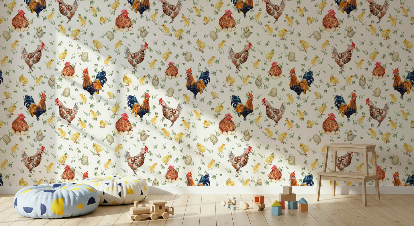 Watercolor Chicken Coop Wallpaper⁠
