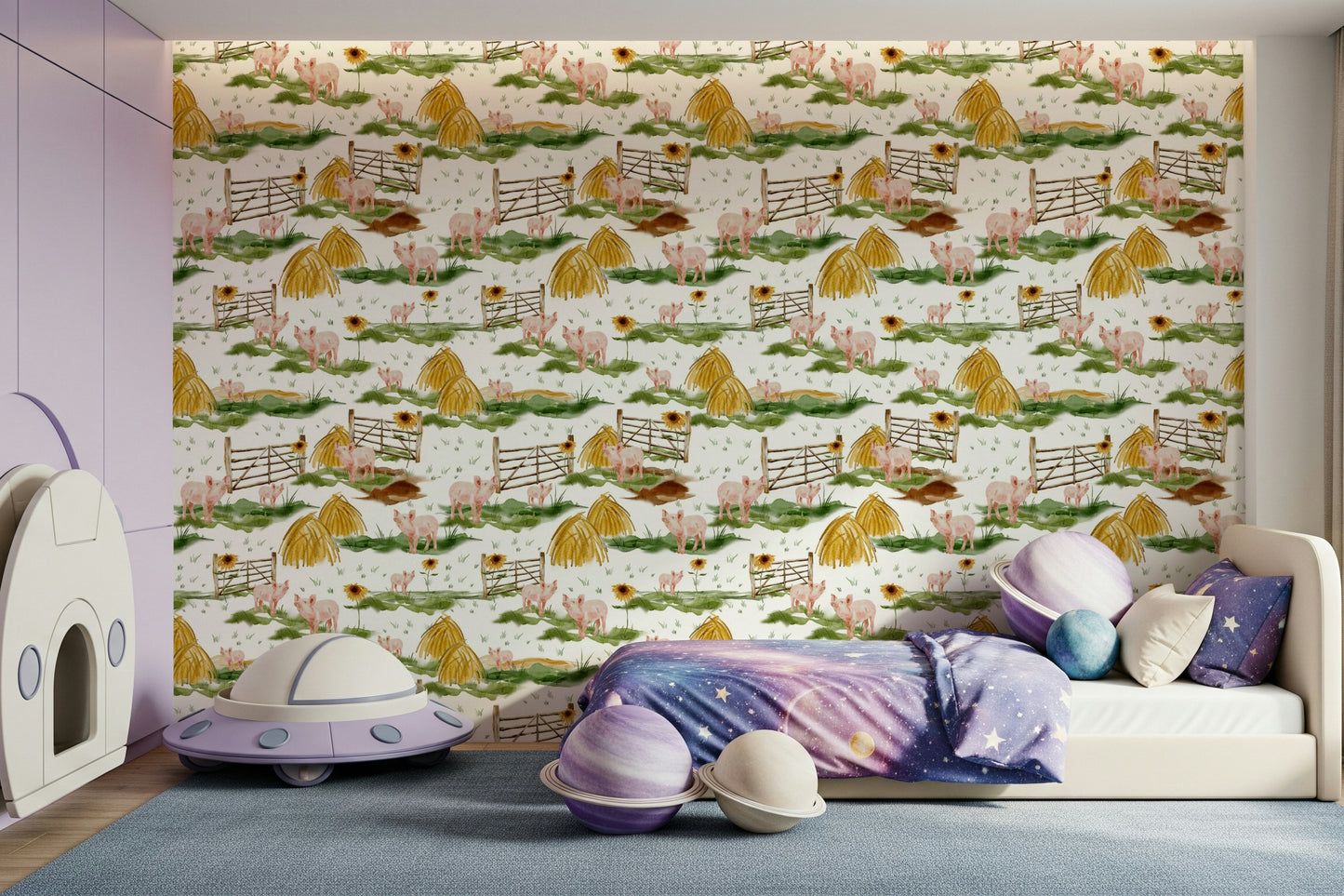 Piggy Farm Watercolor Wallpaper⁠