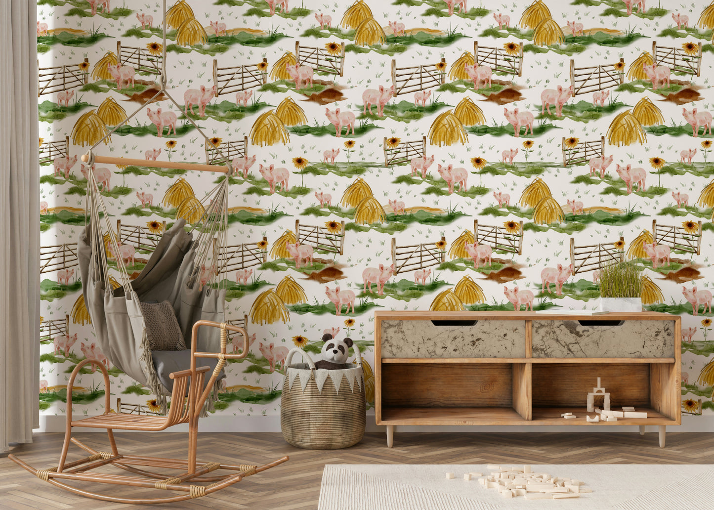 Piggy Farm Watercolor Wallpaper⁠