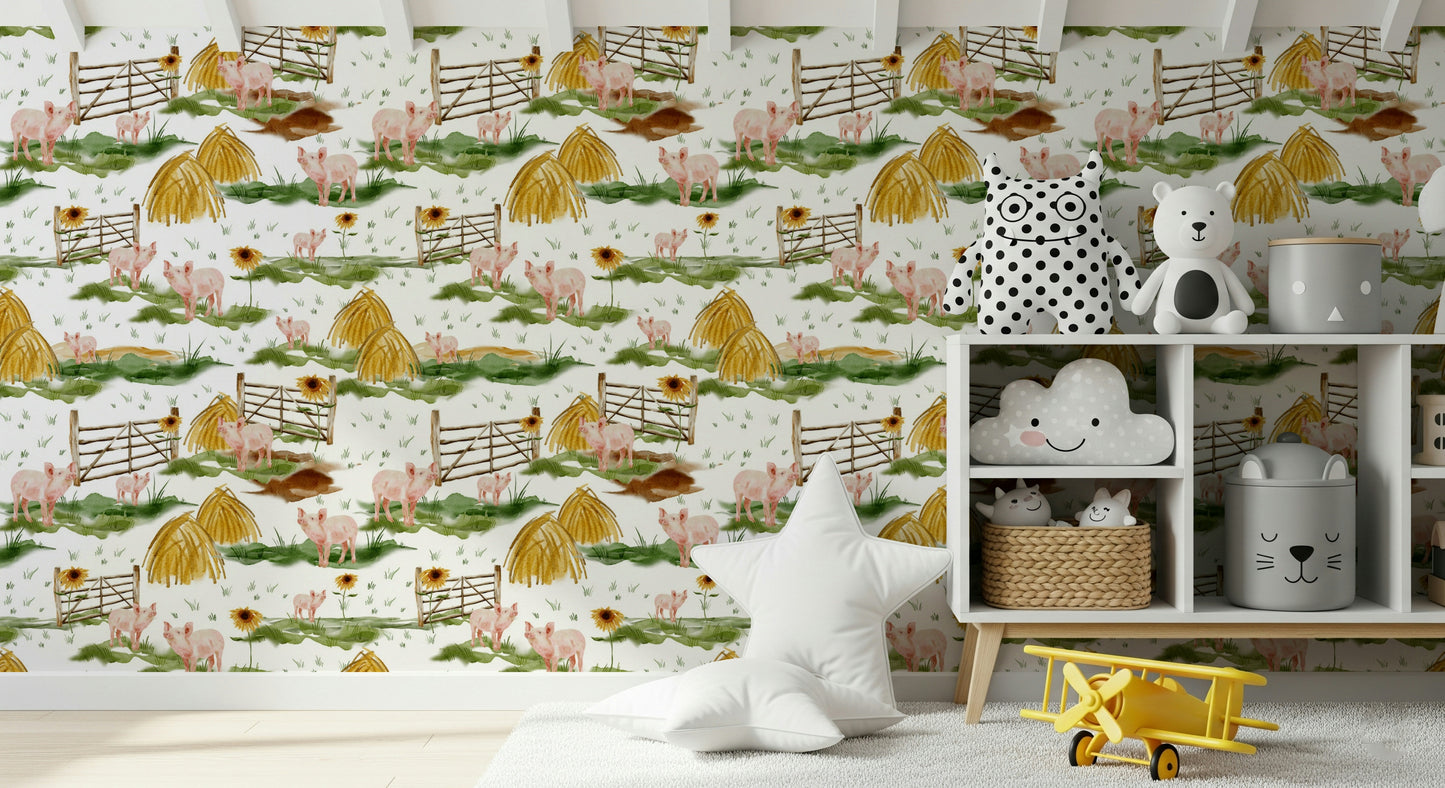 Piggy Farm Watercolor Wallpaper⁠