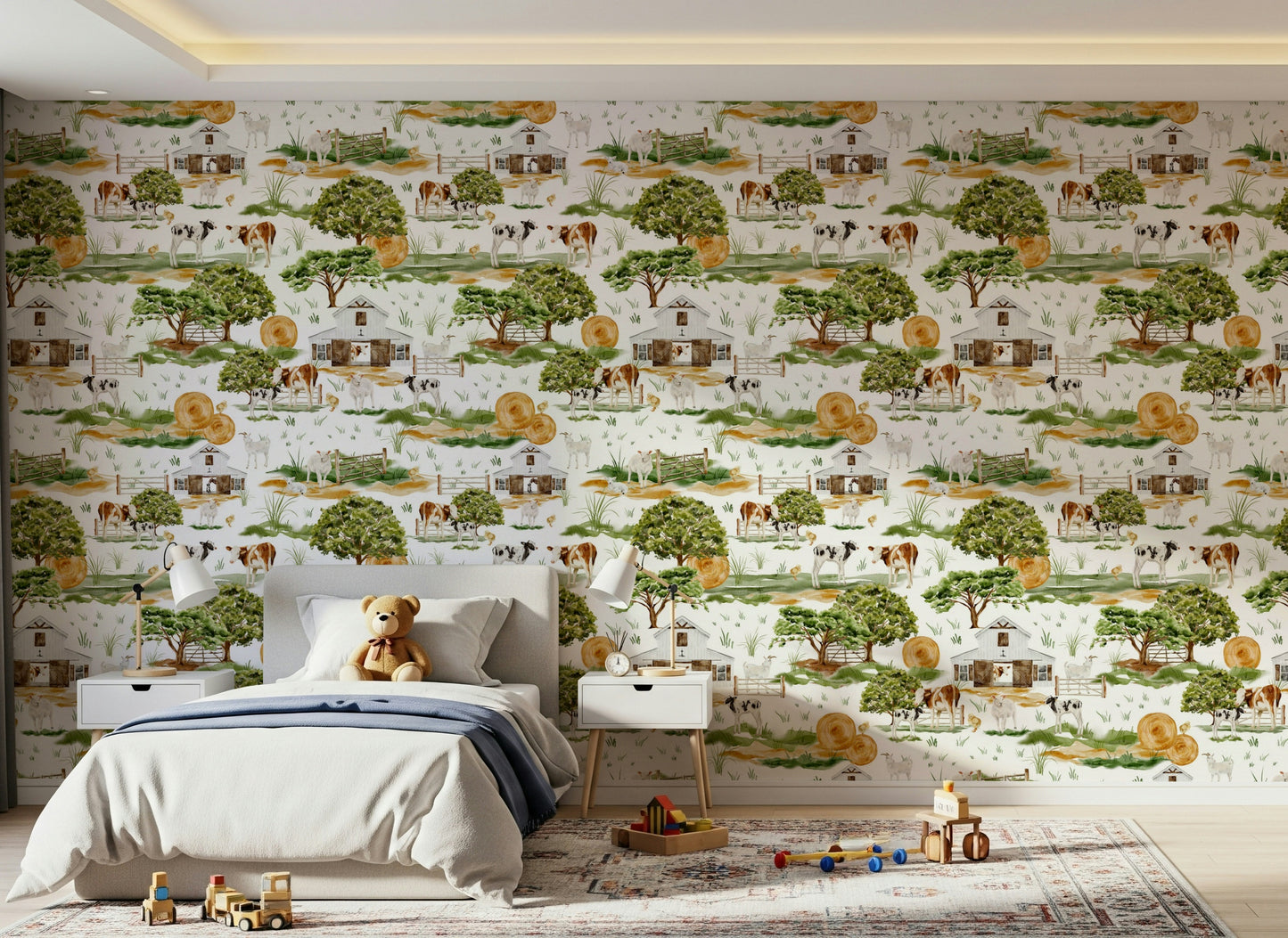 Watercolor Farmhouse Charm wallpaper farm animal pattern