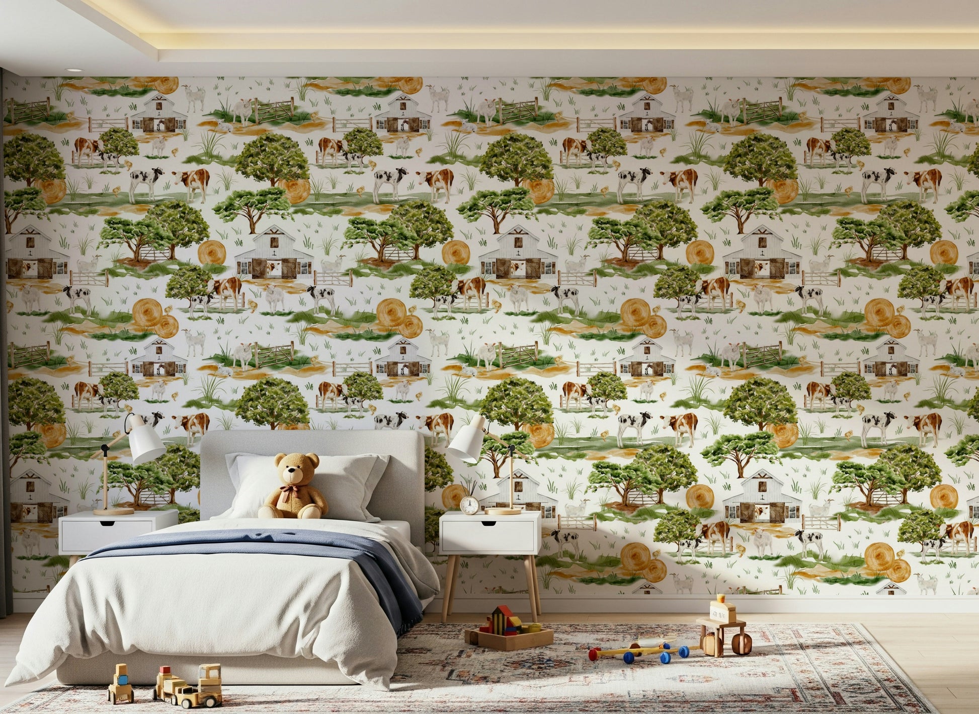 Watercolor Farmhouse Charm wallpaper farm animal pattern