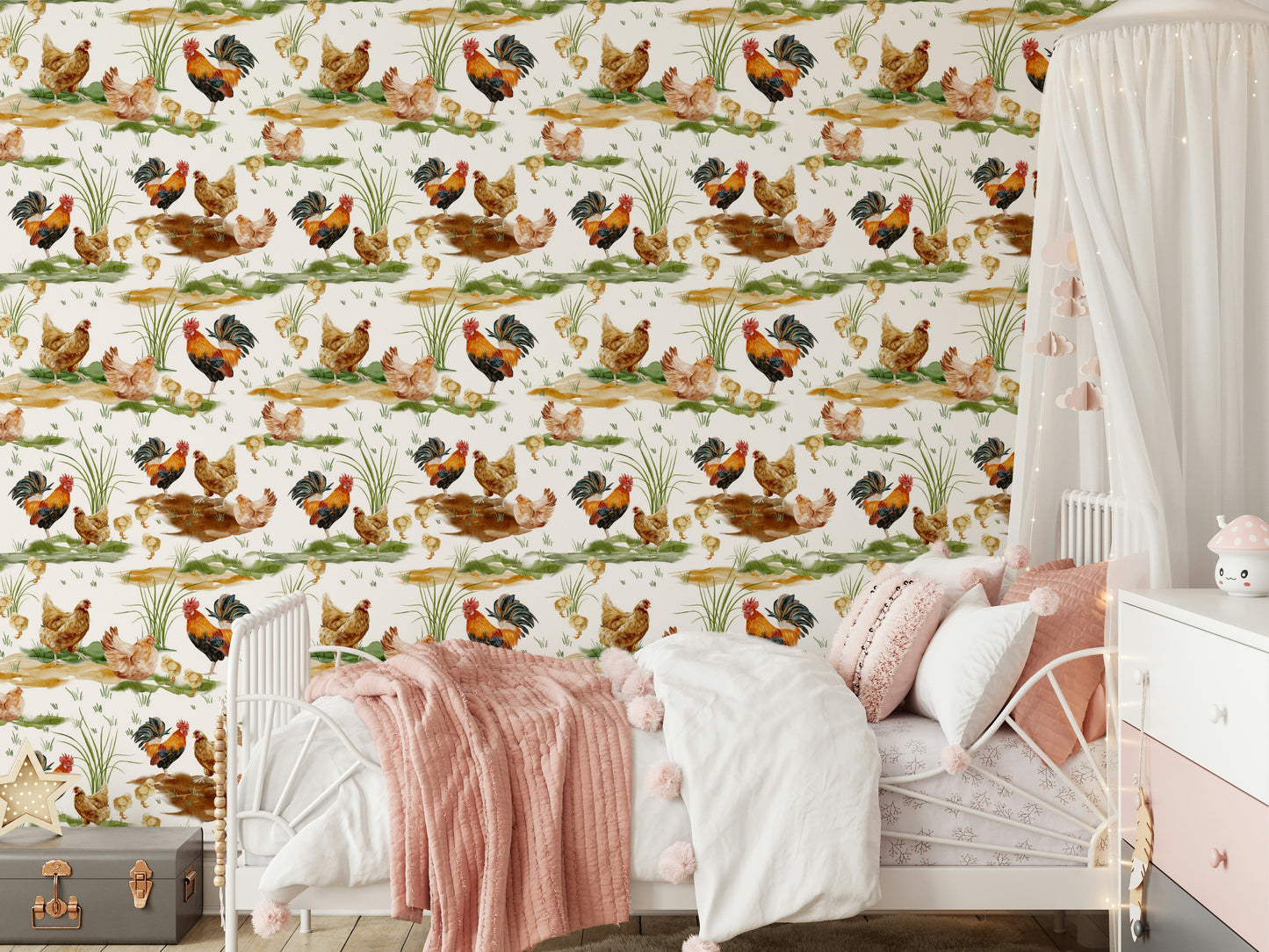 Watercolor Chicken Coop Wallpaper⁠