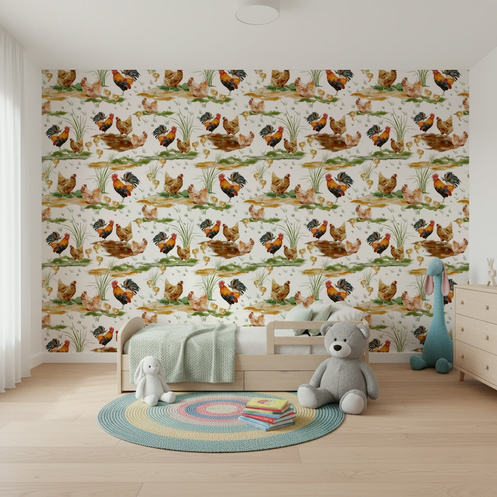 Watercolor Chicken Coop Wallpaper⁠