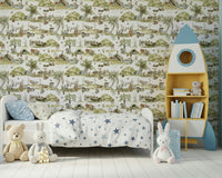 Wall covering, magical Forest Tales, soft greenery and resting animals.