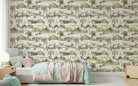 Forest Tales wallpaper for walls, sweet forest animals, light green foliage.