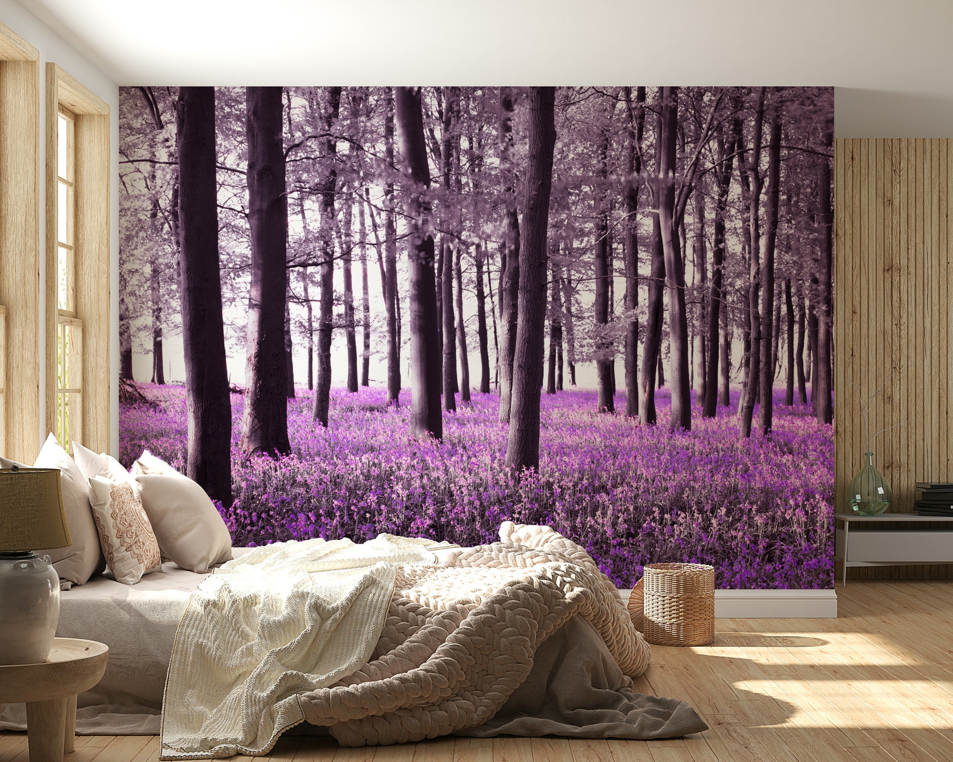 Vivid bluebell forest print. Mysteries of Bluebell Forest. Magical room.