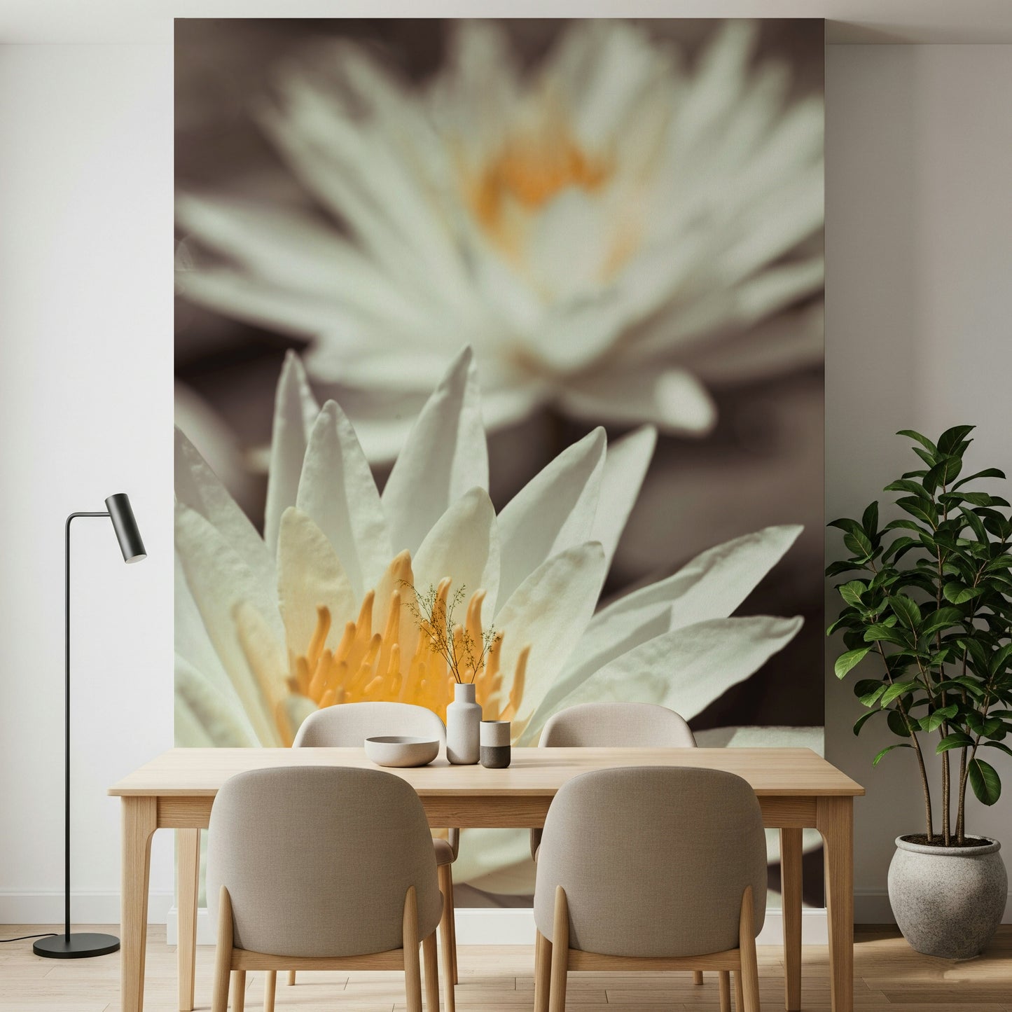 Layered petals give depth to Whispering White Lilies pattern.