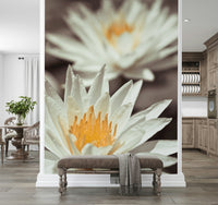 Symmetrical dual bloom composition of Whispering White Lilies mural.