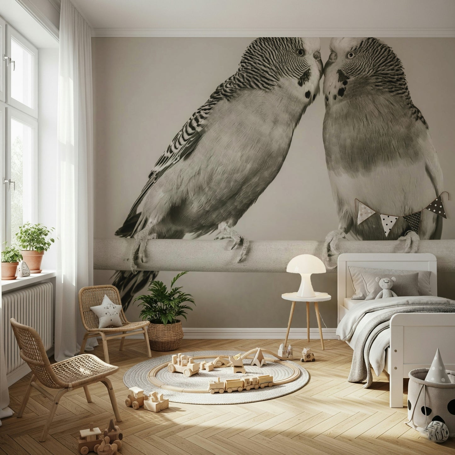 Lovebirds on a Perch Wall Mural