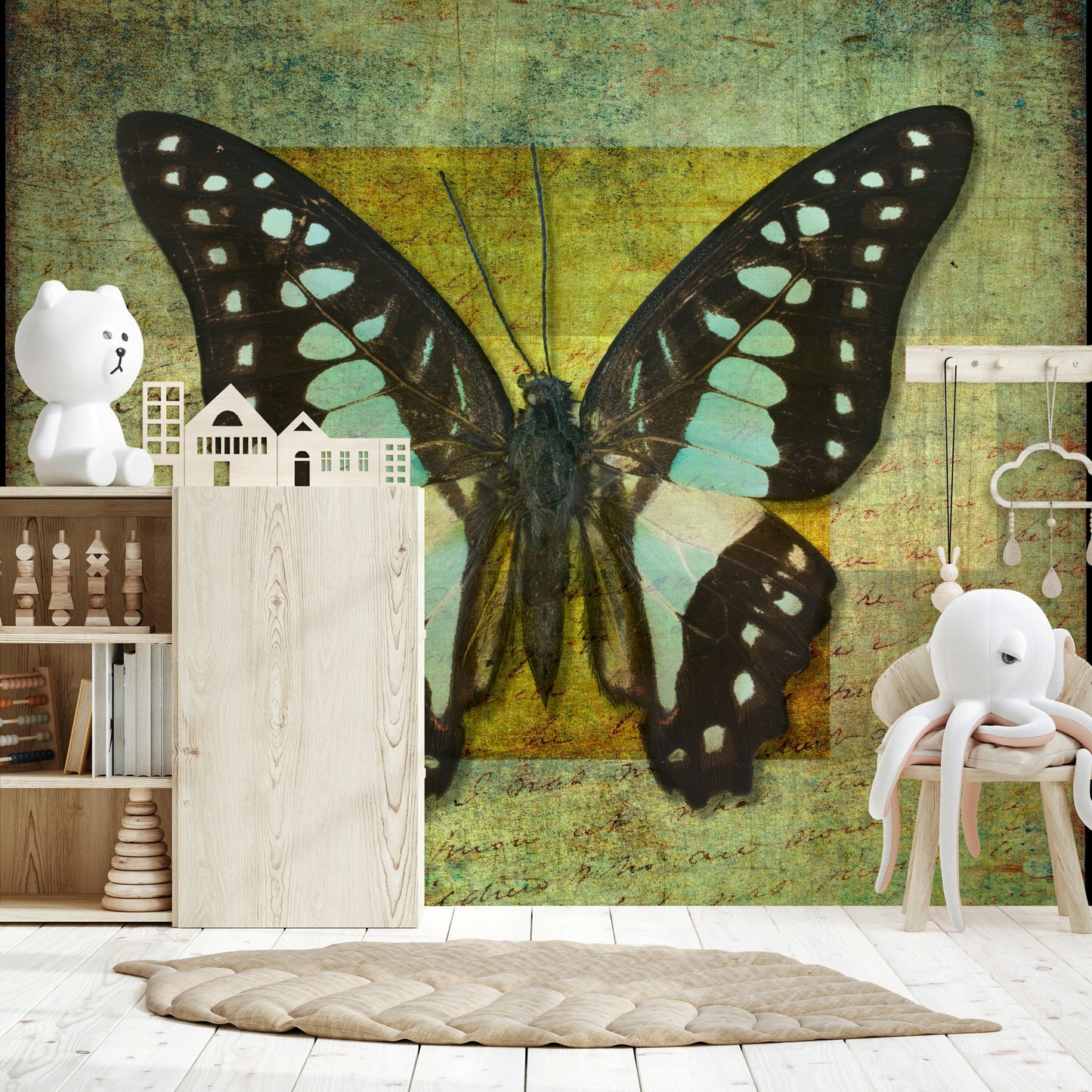 Gilded Butterfly wallpaper showing detailed butterfly anatomy on antique texture