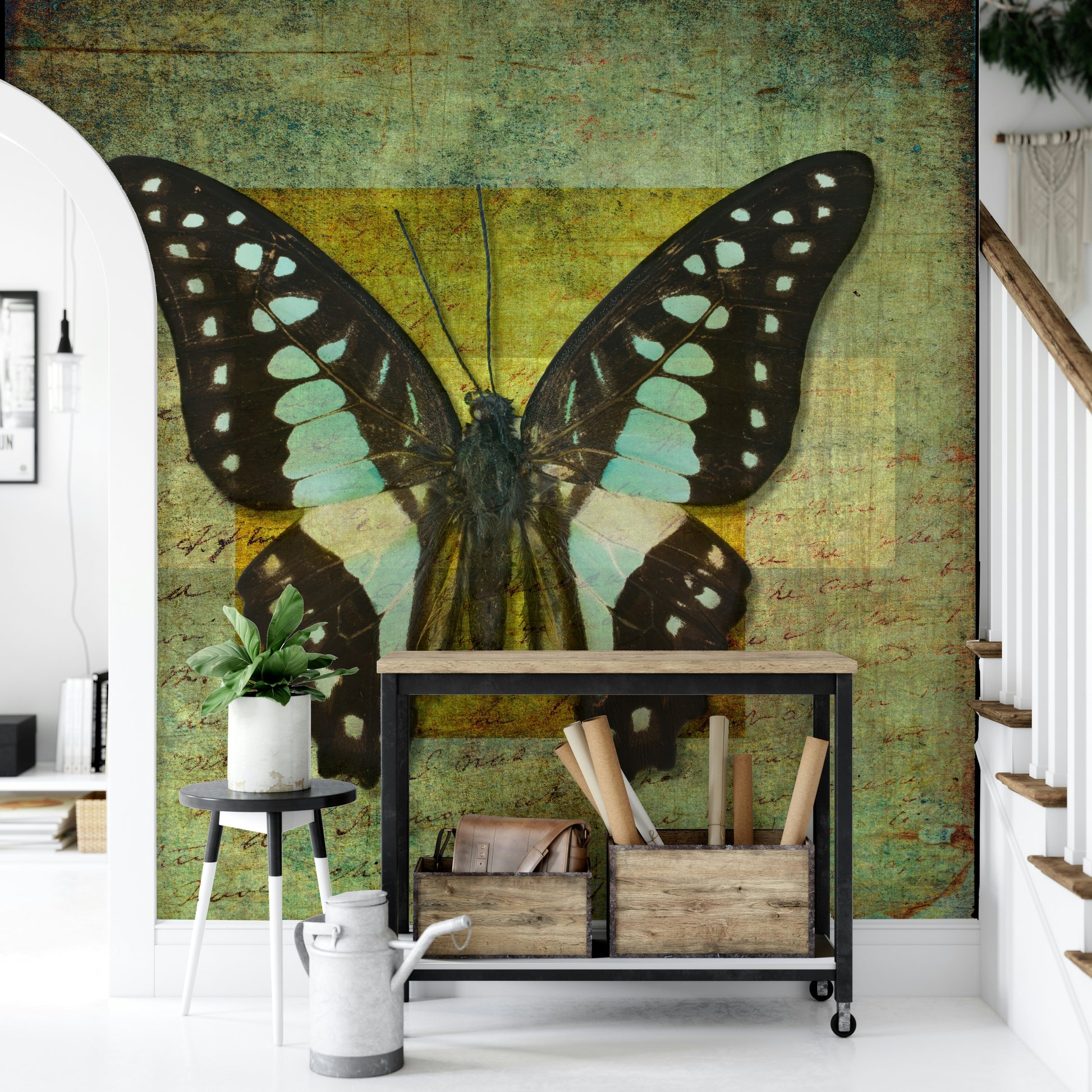 Eclectic Gilded Butterfly wall mural focusing on patterned insect wings art