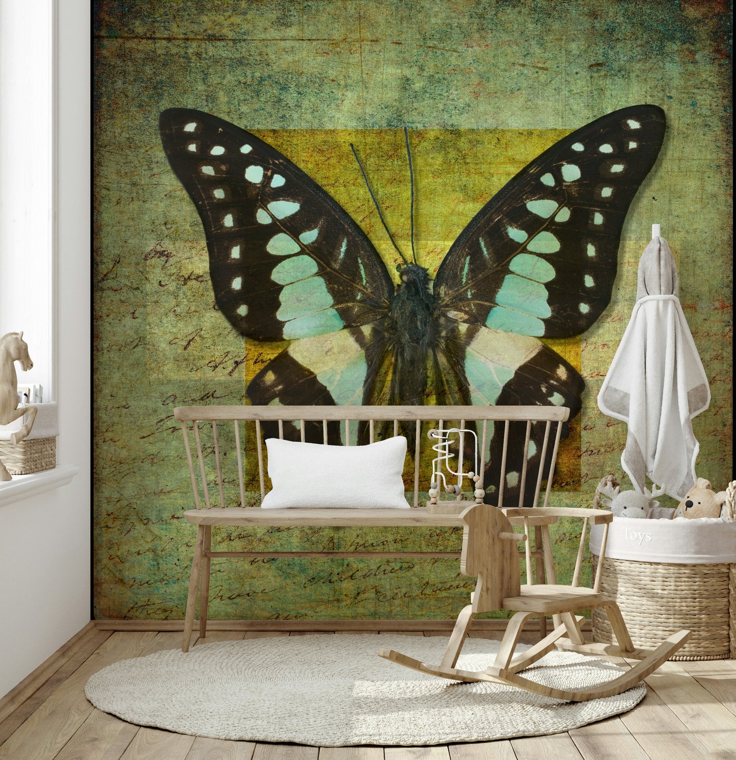 Retro Gilded Butterfly wall mural capturing nostalgic field guide illustration vibe