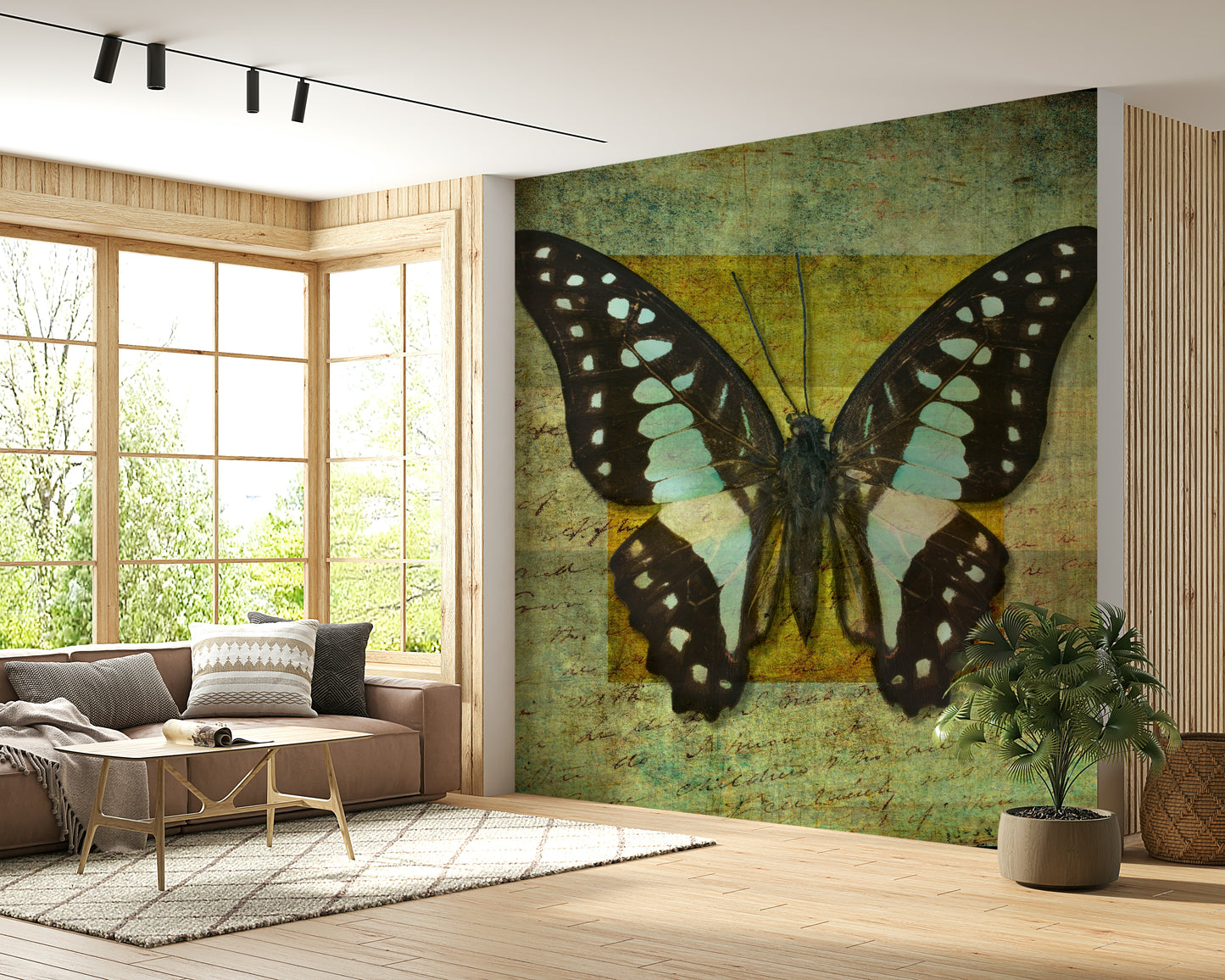 Gilded Butterfly wallpaper presenting symmetrical wing patterns in teal and black