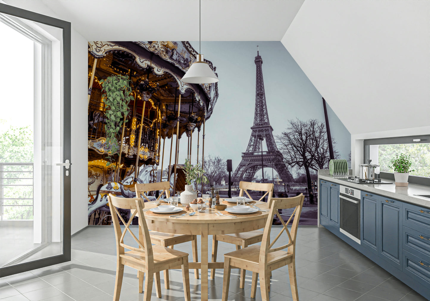 Charming European cityscape captures essence of Carousel Dreams wall mural.