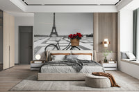 Elegant Europe view Parisian Love Story wallpaper emphasizing solitary bike love symbol.