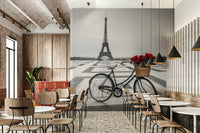 Artistic photo print Parisian Love Story mural fitting modern living room style.
