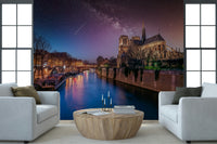 Luminous water texture featured in Notre-Dame Starry Night wall mural covering.