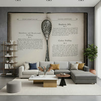 Classic silver spoon macro on Culinary Antiques peel and stick wallpaper.