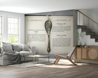 Old fashioned Culinary Antiques wallpaper with typography and metal cutlery accent.