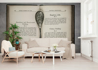 Culinary Antiques wallpaper featuring old open cookbook with ornate silver spoon design.