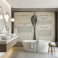 Nostalgic gastronomy Culinary Antiques wall mural with engraved utensil and text.