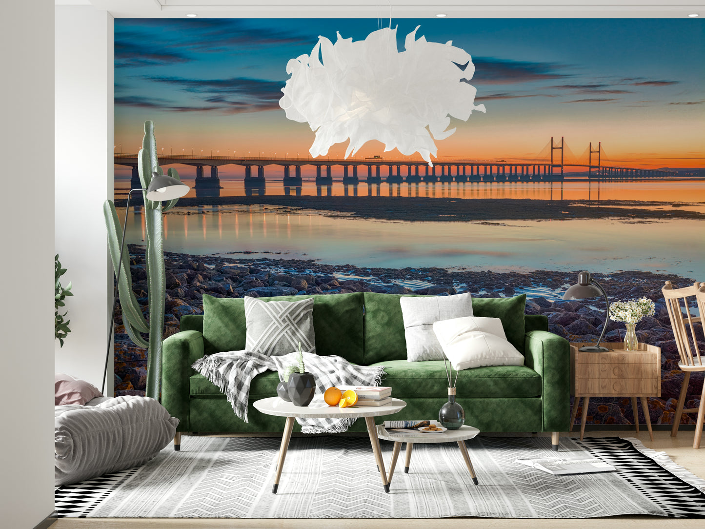 Scenic River Bridge View Wall Mural