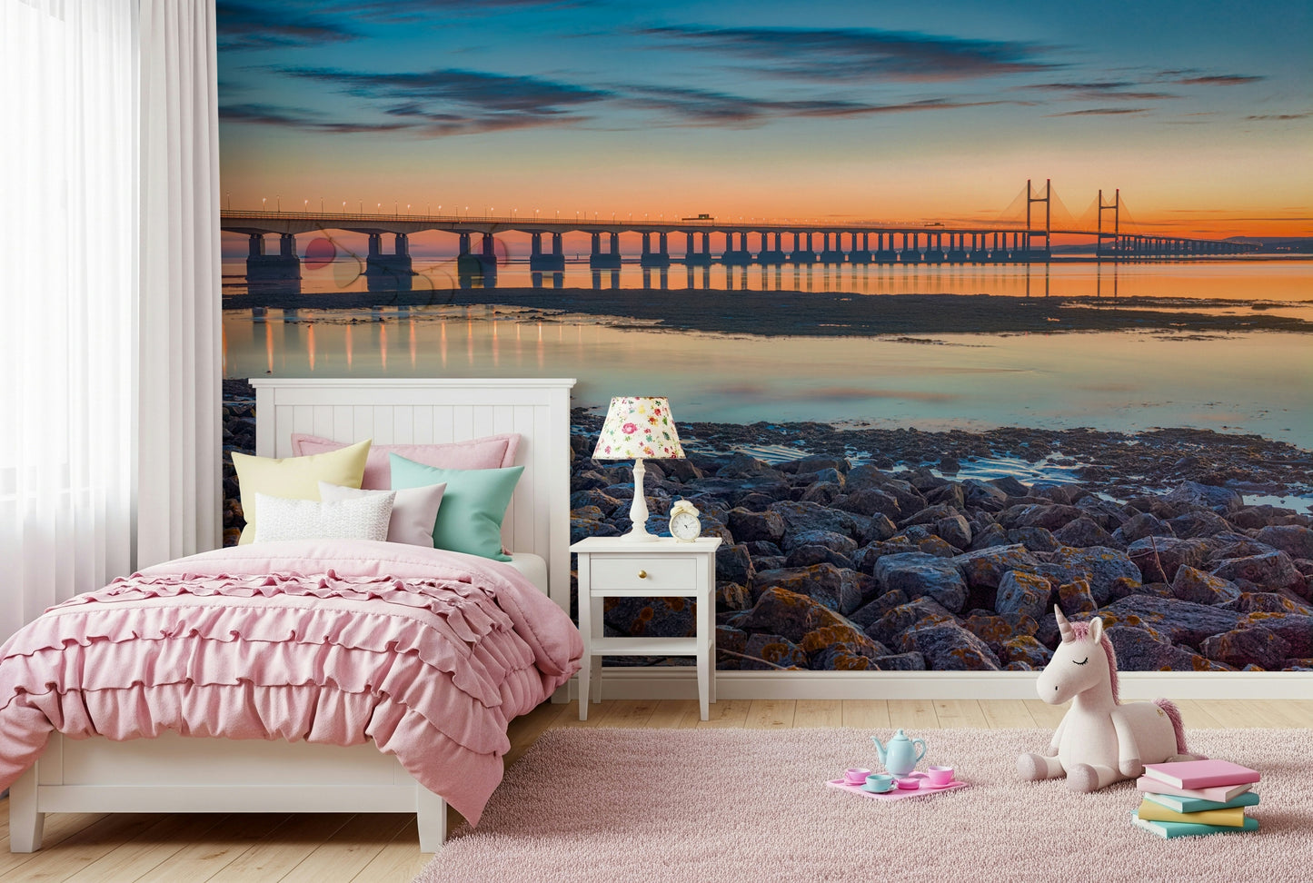 Scenic River Bridge View Wall Mural