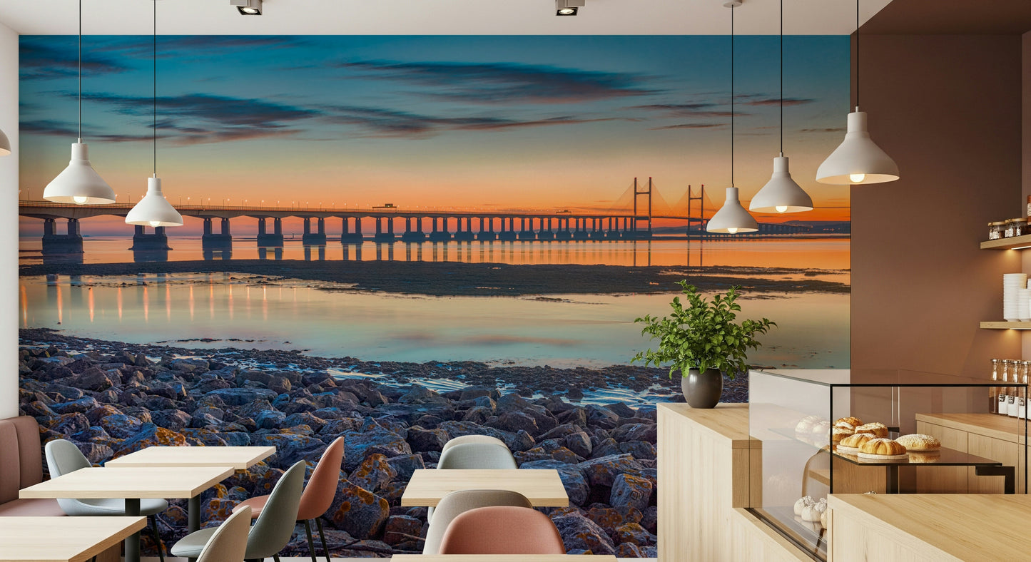 Scenic River Bridge View Wall Mural