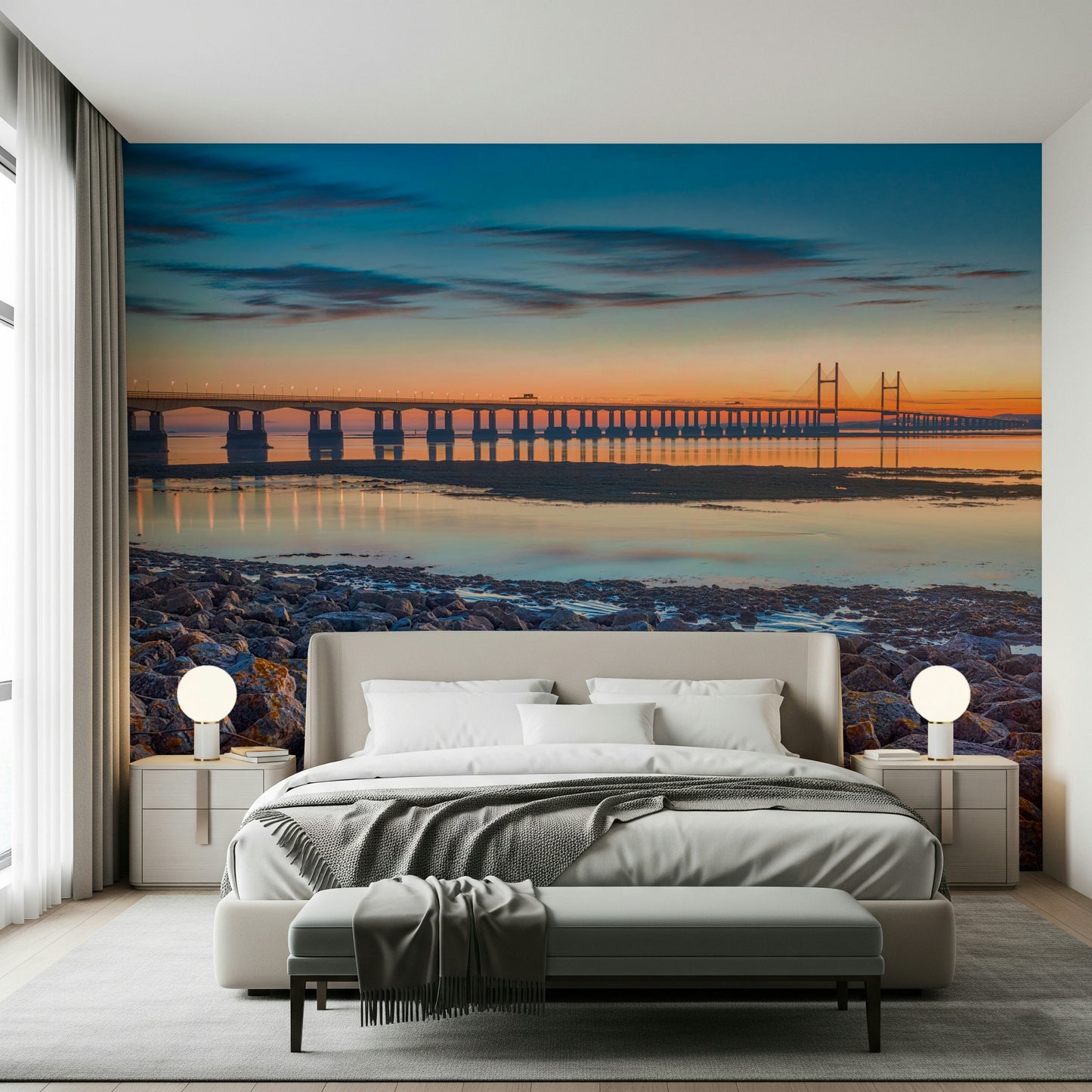 Scenic River Bridge View Wall Mural