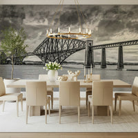 Symmetric metal construction view within striking Forth Bridge Majesty mural art