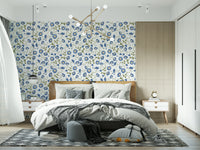 Removable Morning Glory peel and stick wallpaper with intricate garden motifs