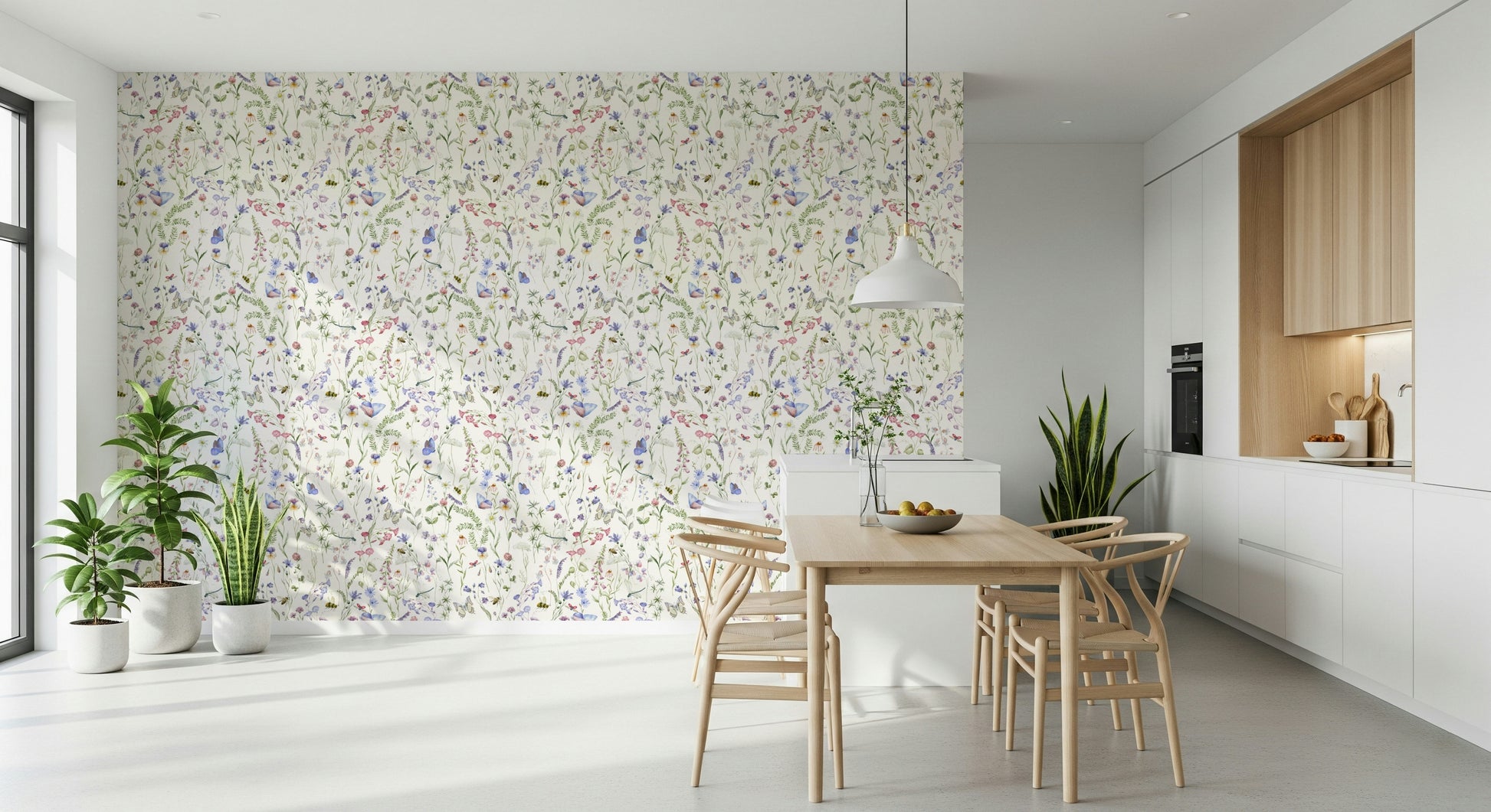 Floral Watercolor Whispers delicate insect wallpaper for walls.