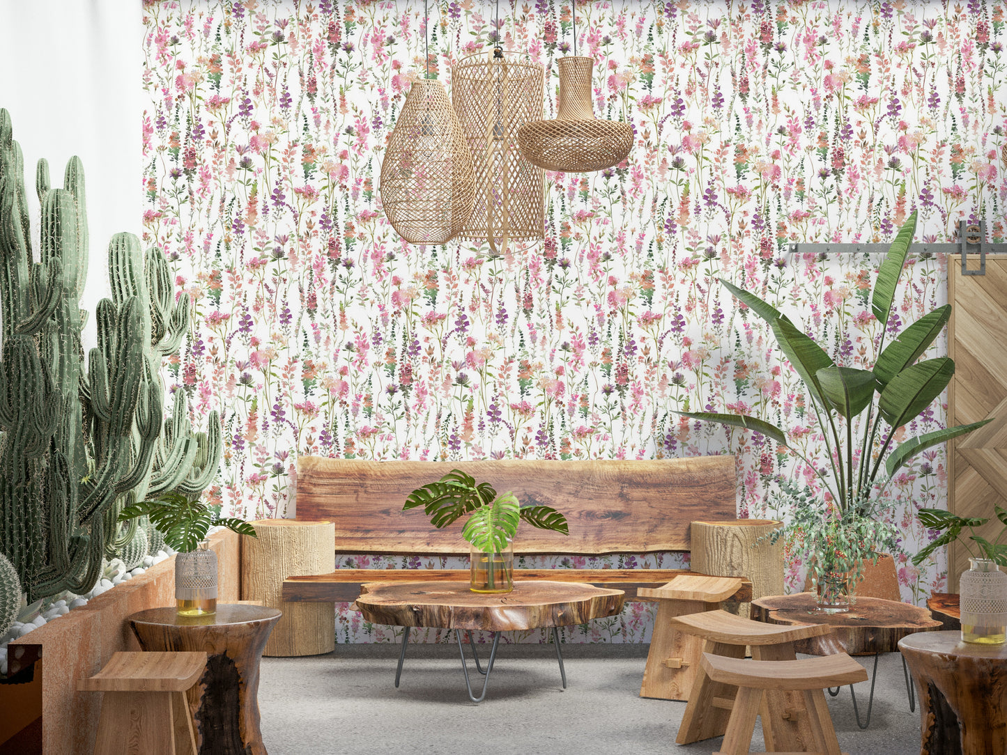 Pink Watercolor Meadow Wallpaper⁠