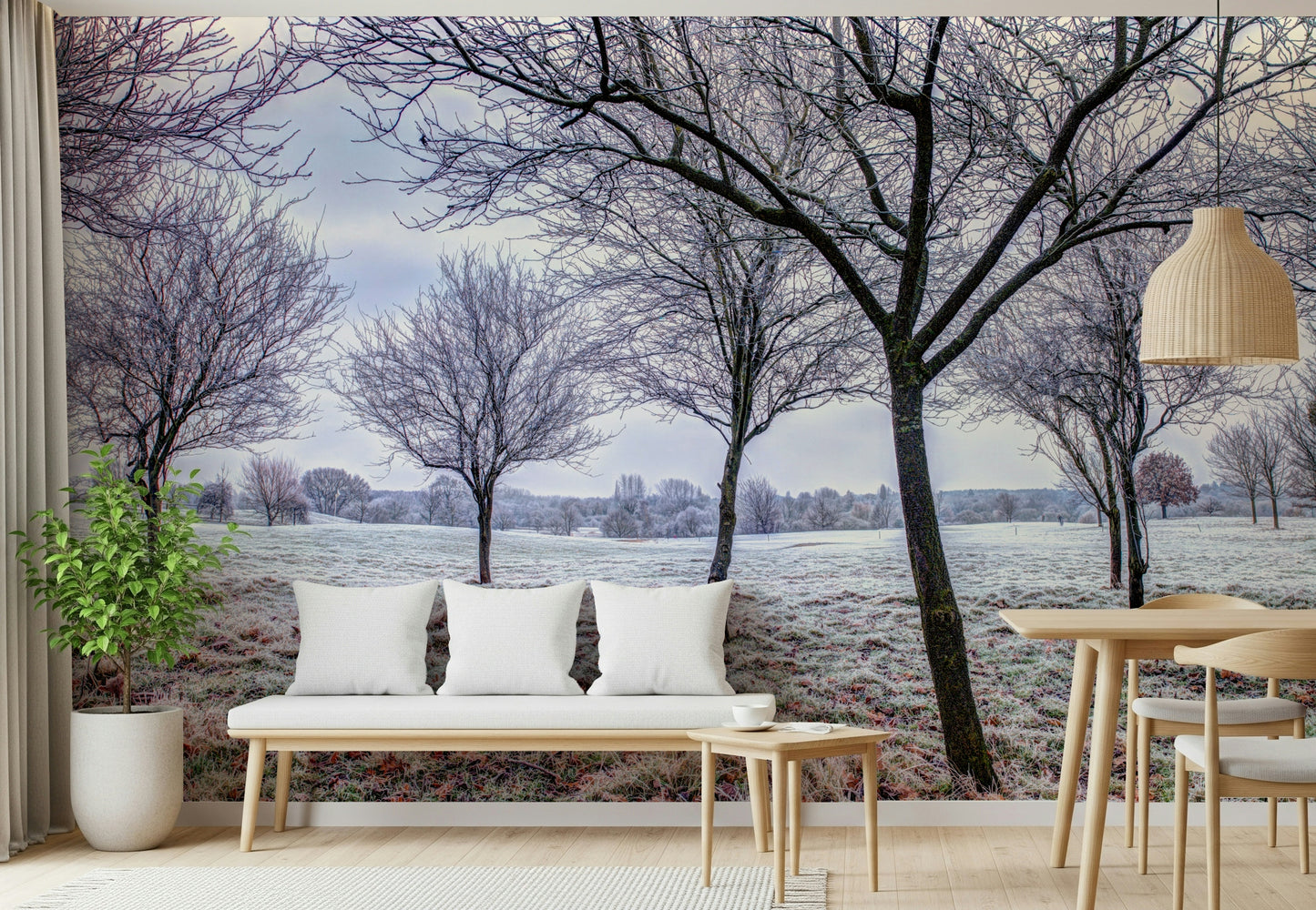 Minimalist aesthetic, frozen daybreak, Whispering Winter Fields wall mural 